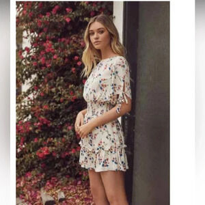 Saltwater Luxe - Smocked Ruffle - Cream/Blue/Pink - Floral Mini Dress - Size XS